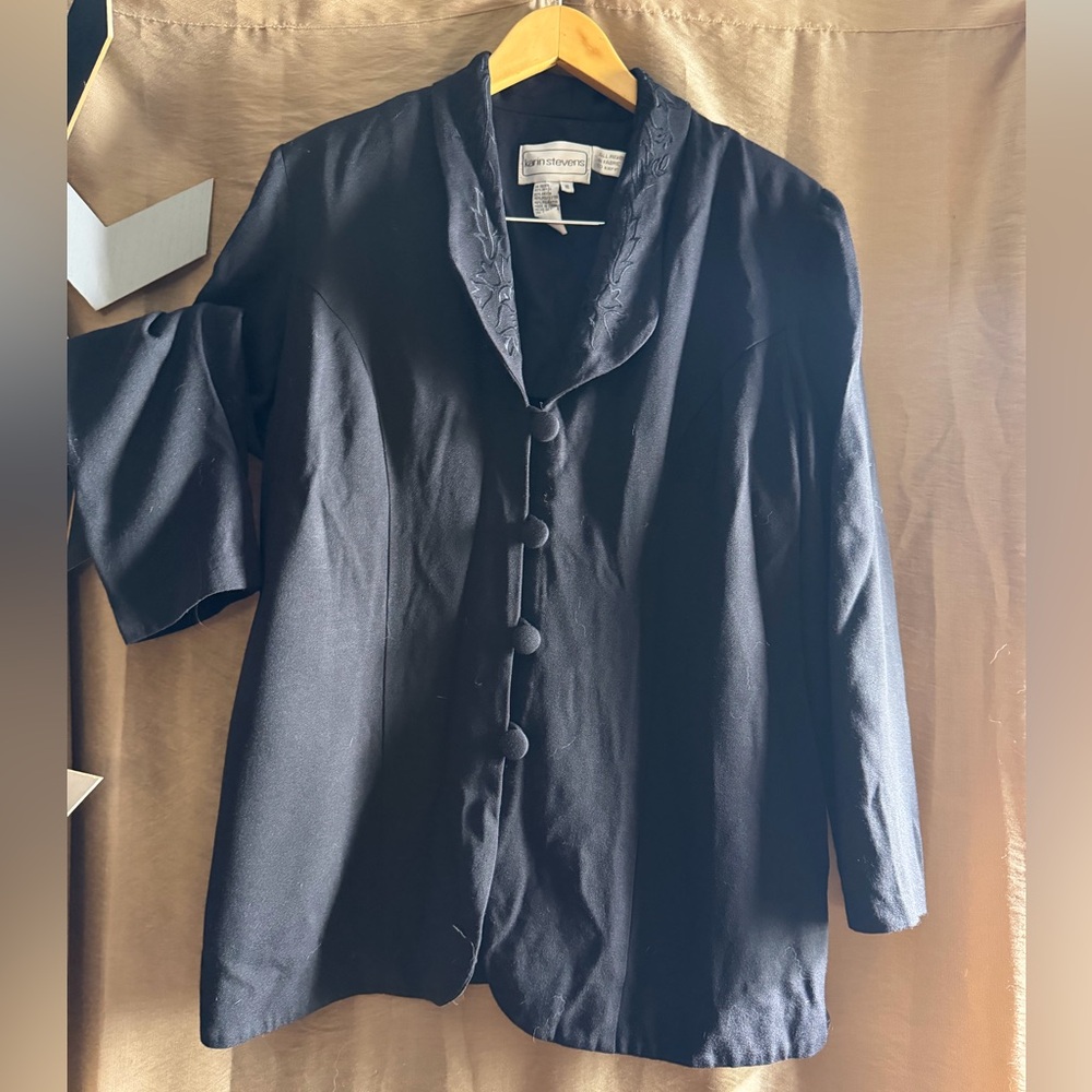 Vintage Karin Stevens Black Embroidered Blazer Jacket Women’s 16